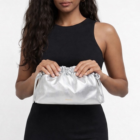 Like New Mansur Gavriel Mini Cloud Leather Clutch in Metallic Silver - Picture 4 of 17